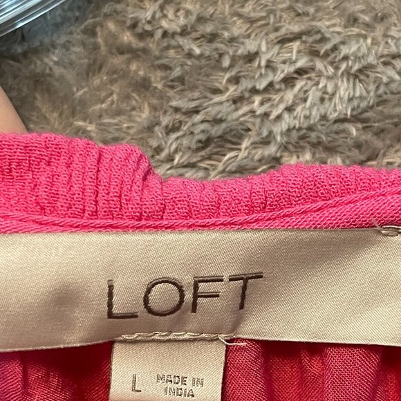 LOFT Women Colorful Bright Pink Solid Wrinkled Tiered Long Sleeve Maxi Dress L - Picture 6 of 10